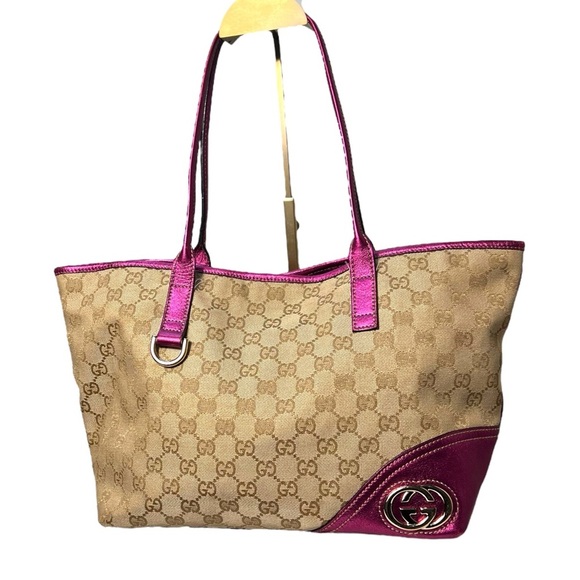 Gucci GG Monogram Tote Pink Leather Trim - Picture 1 of 15